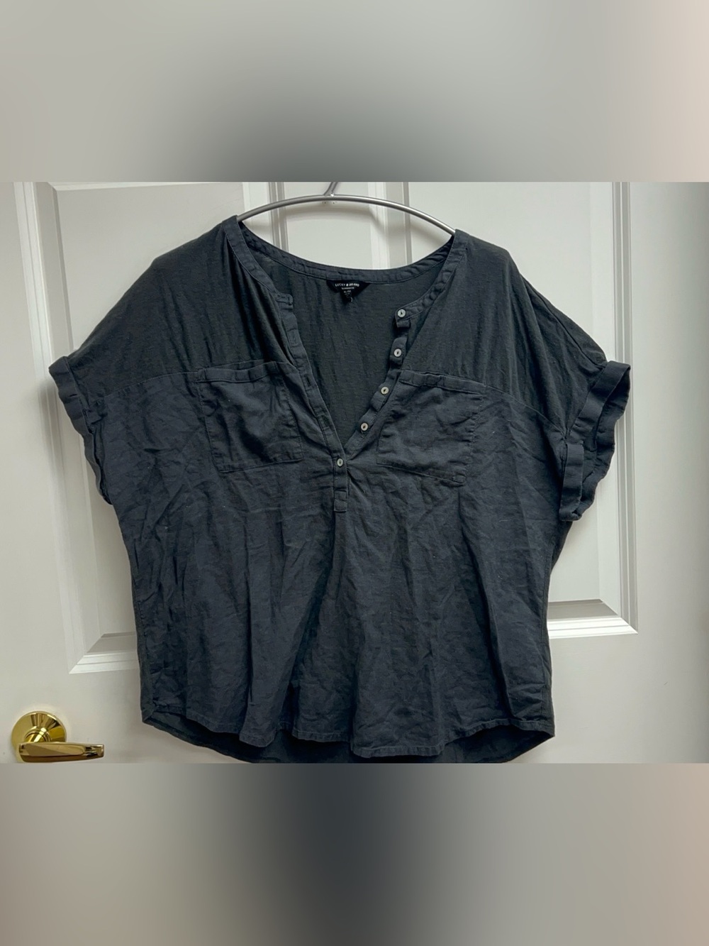 Lucky Brand Mixed Media Navy Henley Top Size XL
